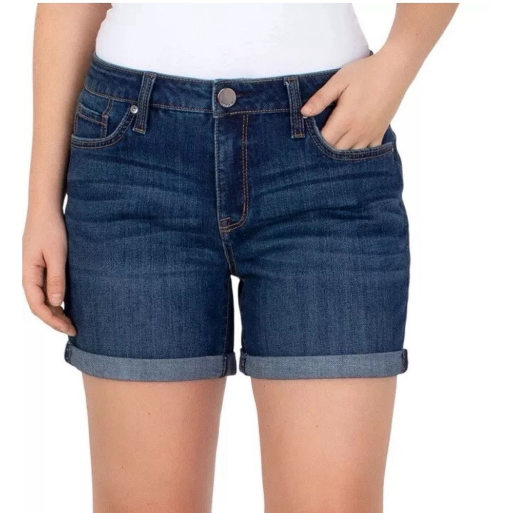 Seven 7 Weekend Denim Shorts Womens Blue Jeans Bottoms Dark Wash Folded Cuffs 4